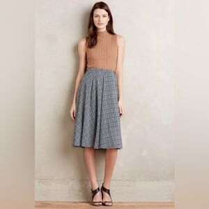 Anthropologie Ranna Gill Aven Midi Skirt Size M Checks Plaid Academia Office